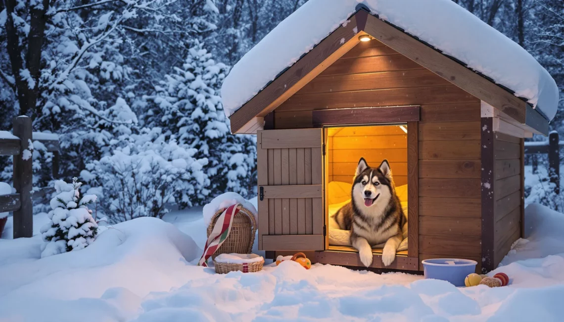 Un husky dans sa niche