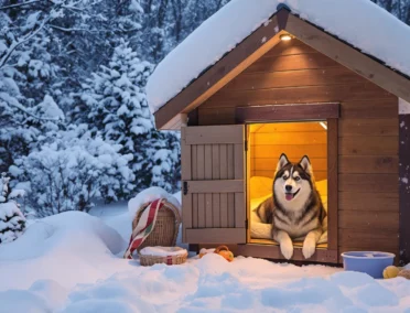 Un husky dans sa niche