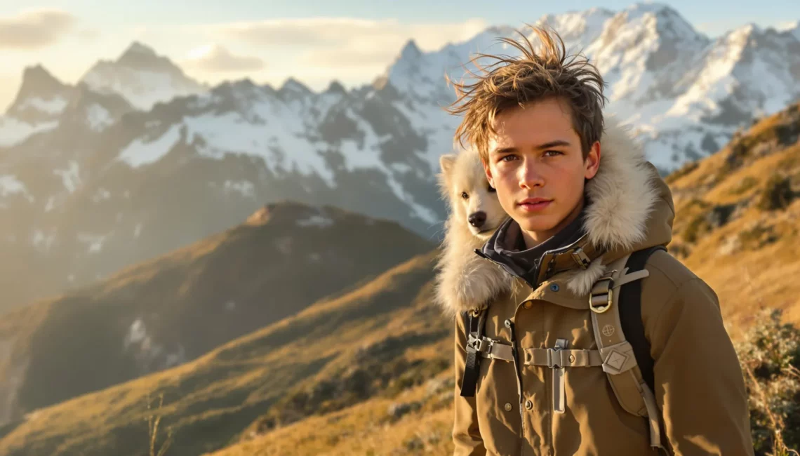 Un jeune homme avec un petit chien dans son dos