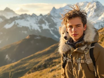 Un jeune homme avec un petit chien dans son dos