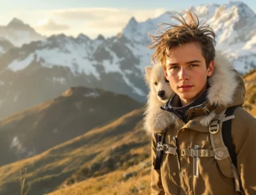 Un jeune homme avec un petit chien dans son dos