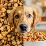 photo comparative entre une gamelle de pâtée pour chien et une gamelle de croquettes pour chien