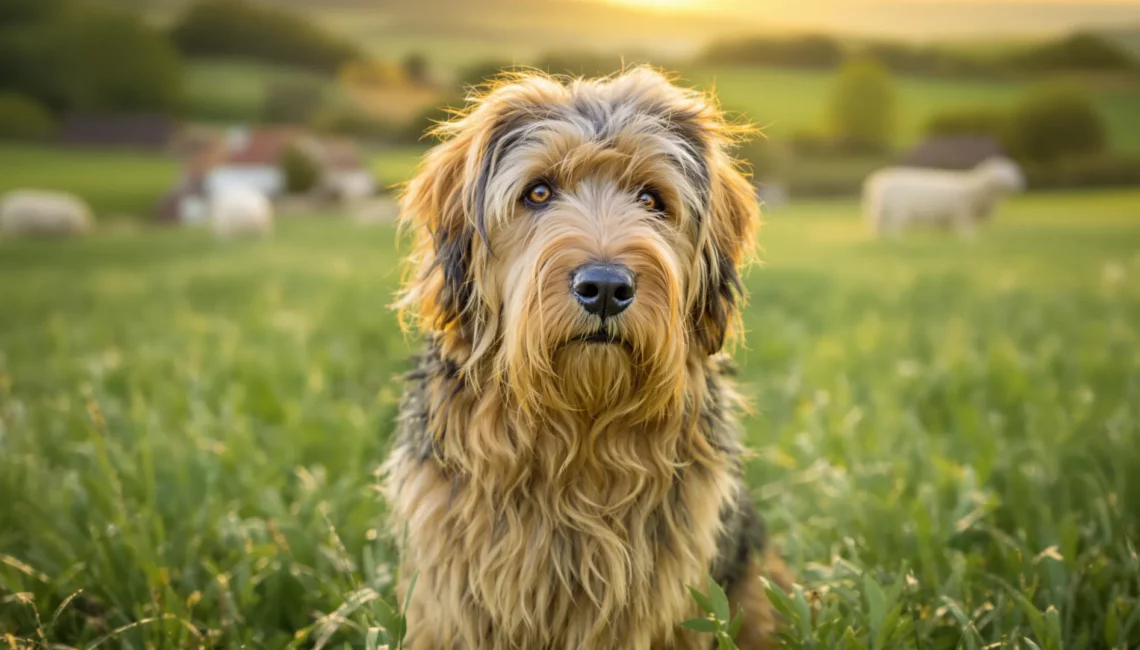 Photo d'un Briard dans un champs