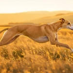 Un lévrier en train de courir dans un champs