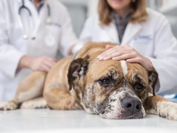 Un chien malade en train de se faire examiner chez le veto