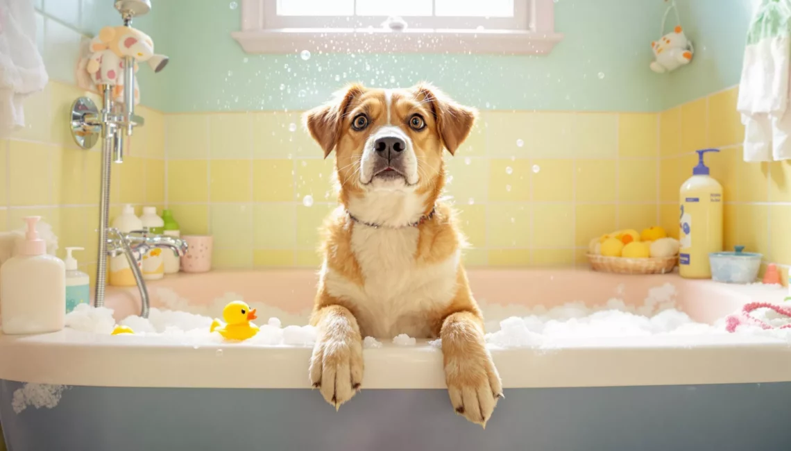 Illustration d'un chien dans une baignoire