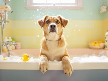 Illustration d'un chien dans une baignoire