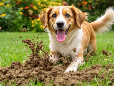 Un chien en train de creuser dans le jardin