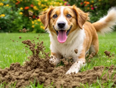 Un chien en train de creuser dans le jardin